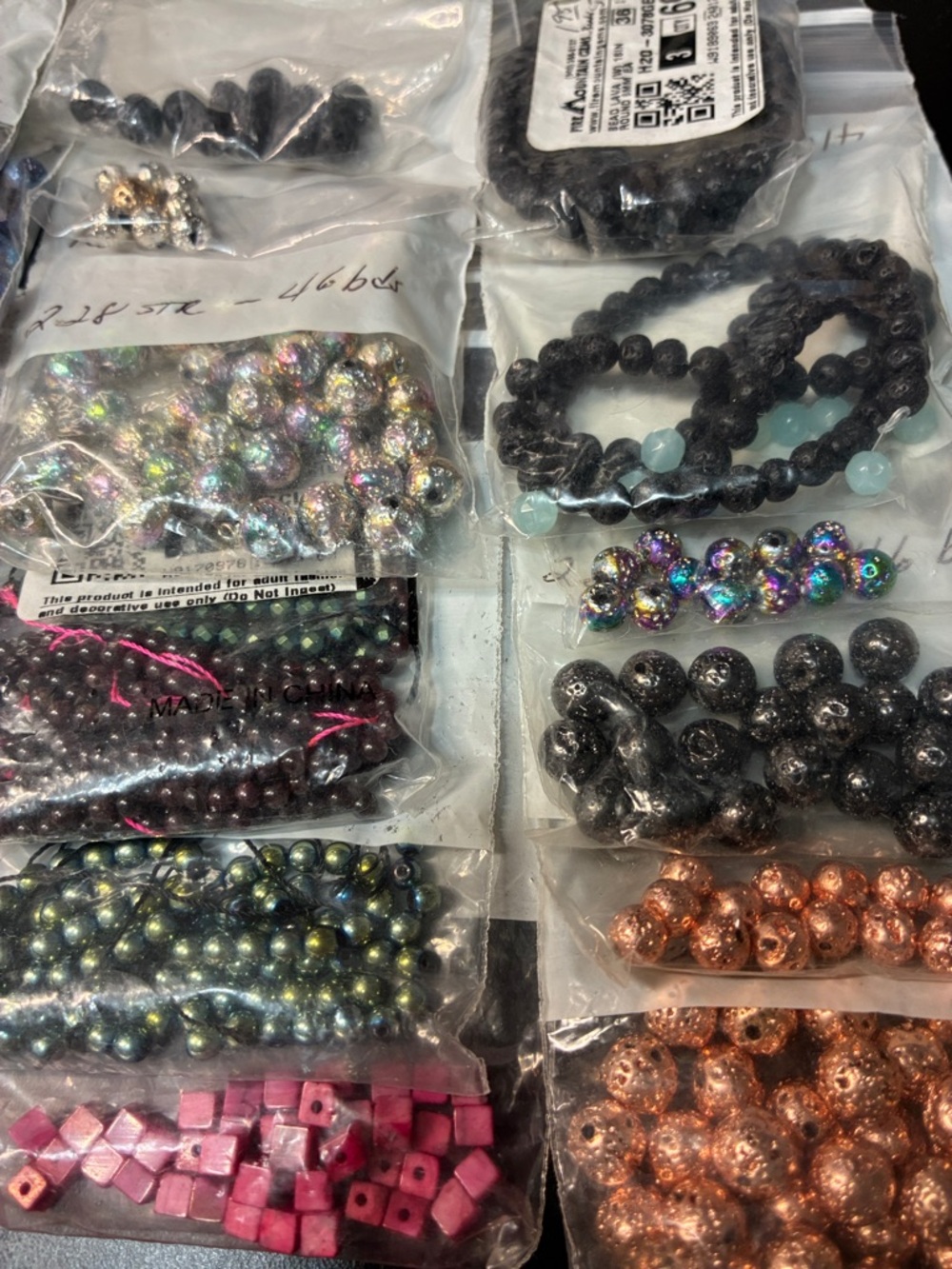 Mixed 1# Assorted Natural unique Bead Lot in Blue, Green, Black, Copper, Pink - Picture 6 of 16
